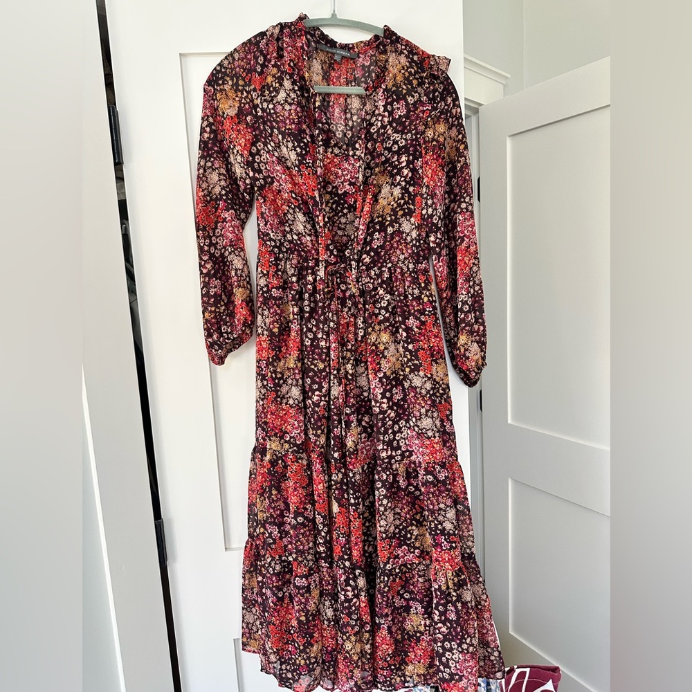 julia jordan Burgundy Floral Tiered Long Sleeve Dress